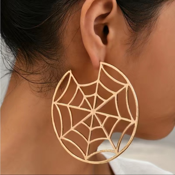 Gold Spiderweb Hoop Earrings - Picture 3 of 6